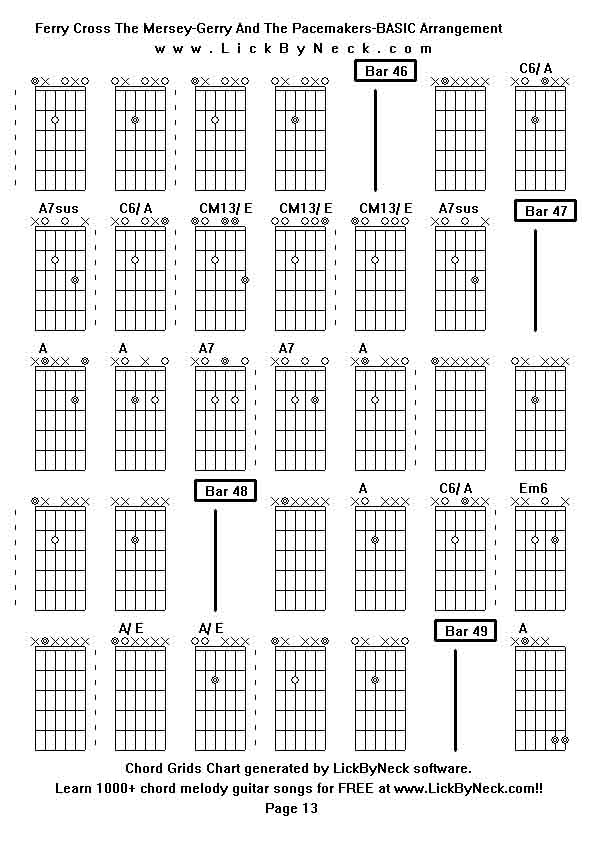 Chord Grids Chart of chord melody fingerstyle guitar song-Ferry Cross The Mersey-Gerry And The Pacemakers-BASIC Arrangement,generated by LickByNeck software.